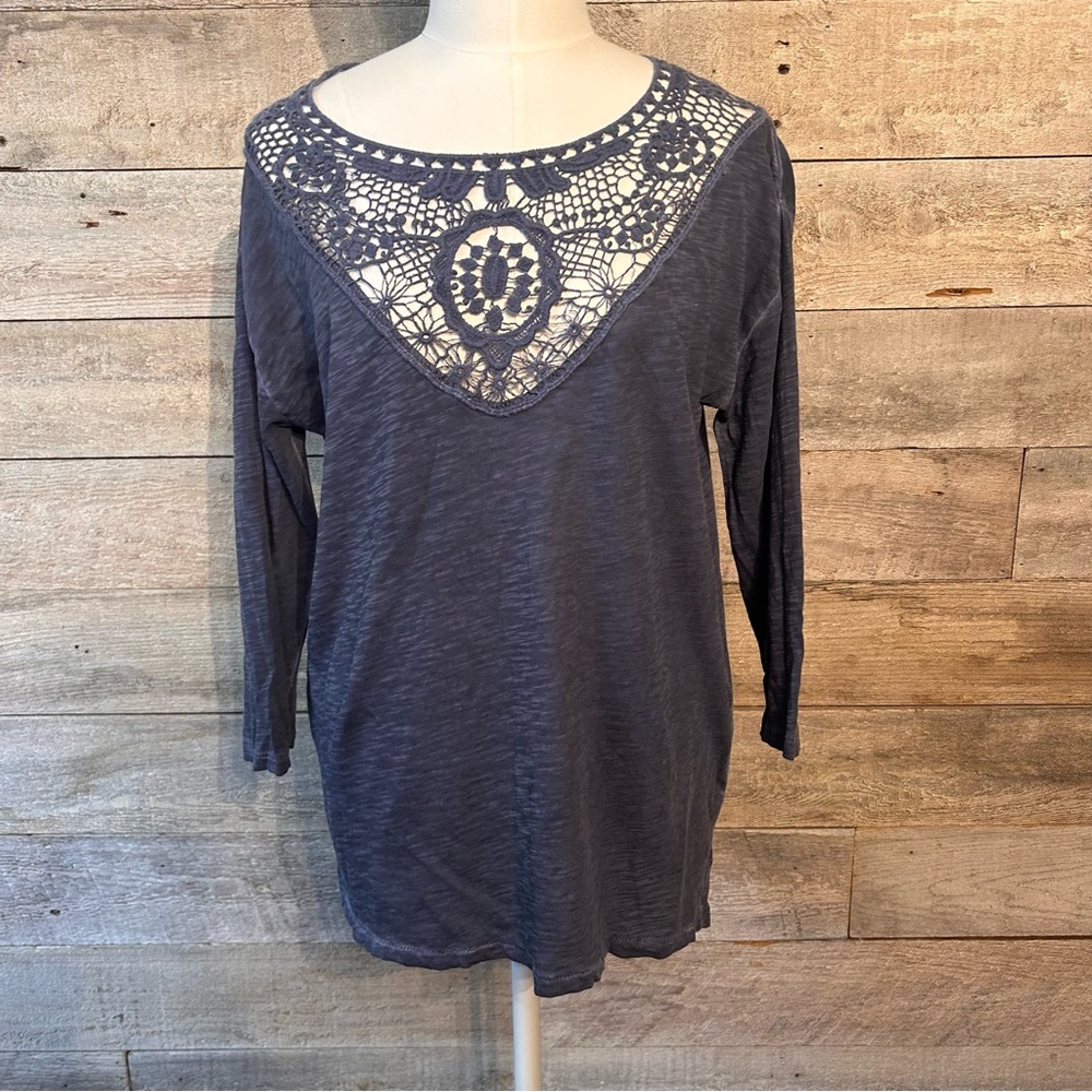 Press women’s 100% cotton‎ embroidered boho blue top in size x-small